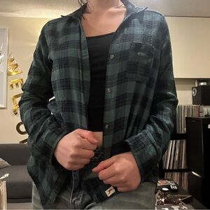 Hollister Women Green Plaid Button Down Shirt